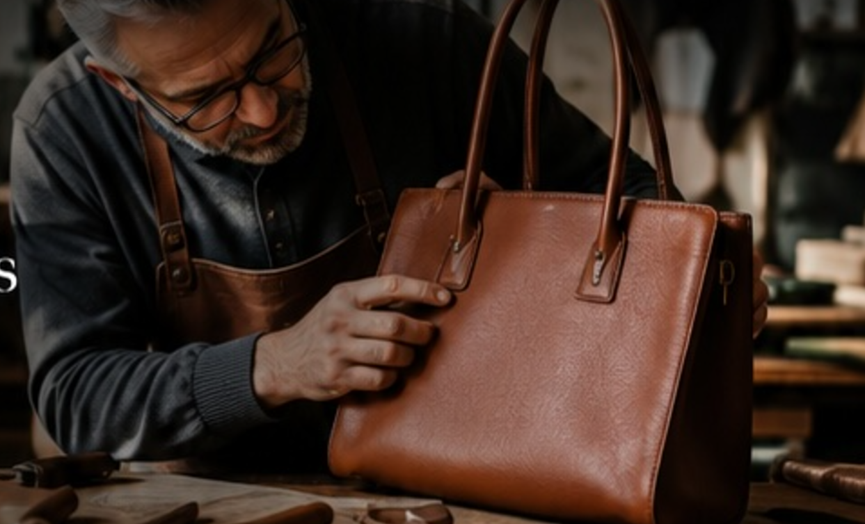 Artisan finishing a leather handbag